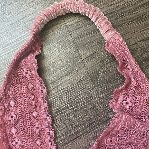 pink velvet small stretch halter lace bralette - Picture 2 of 12